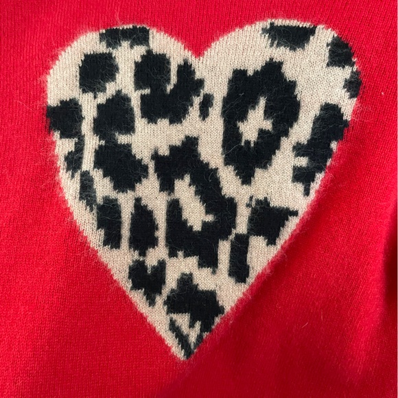 Catherine Malandrino Red Animal Print Leopard Heart 100% Cashmere Sweater Large - Picture 6 of 8